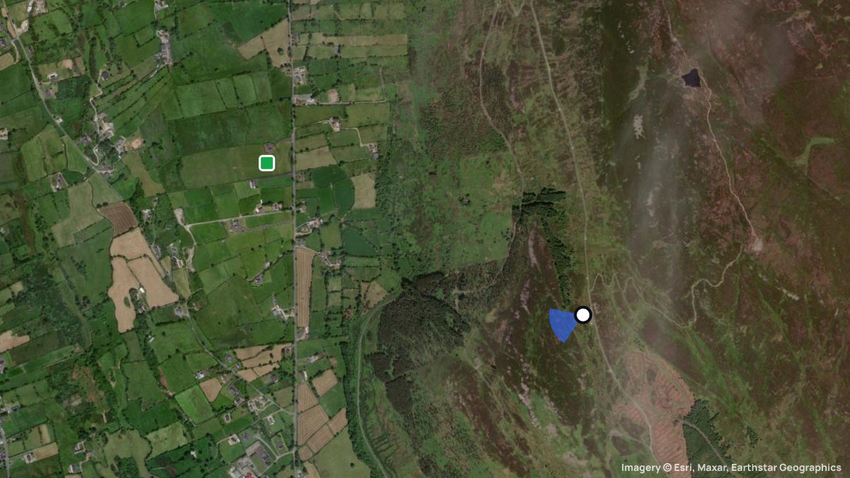 Satellitenkarte von Slieve Gullion mit Start- und Landeplätzen