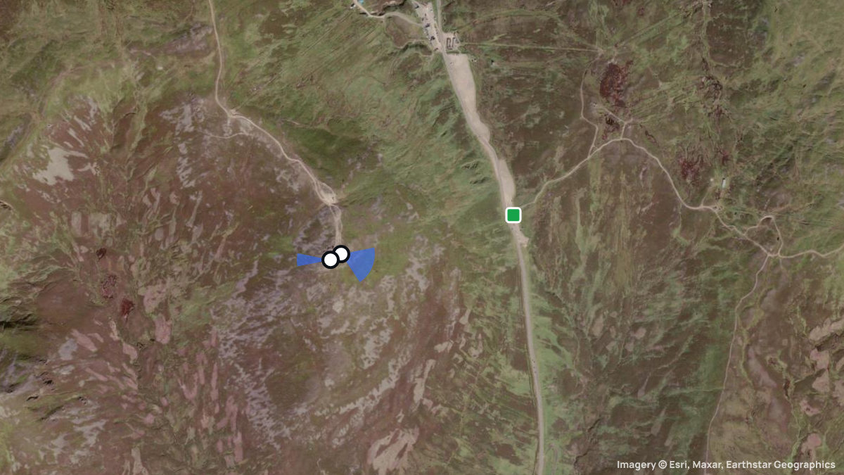 Satellitenkarte von The Cairnwell mit Start- und Landeplätzen