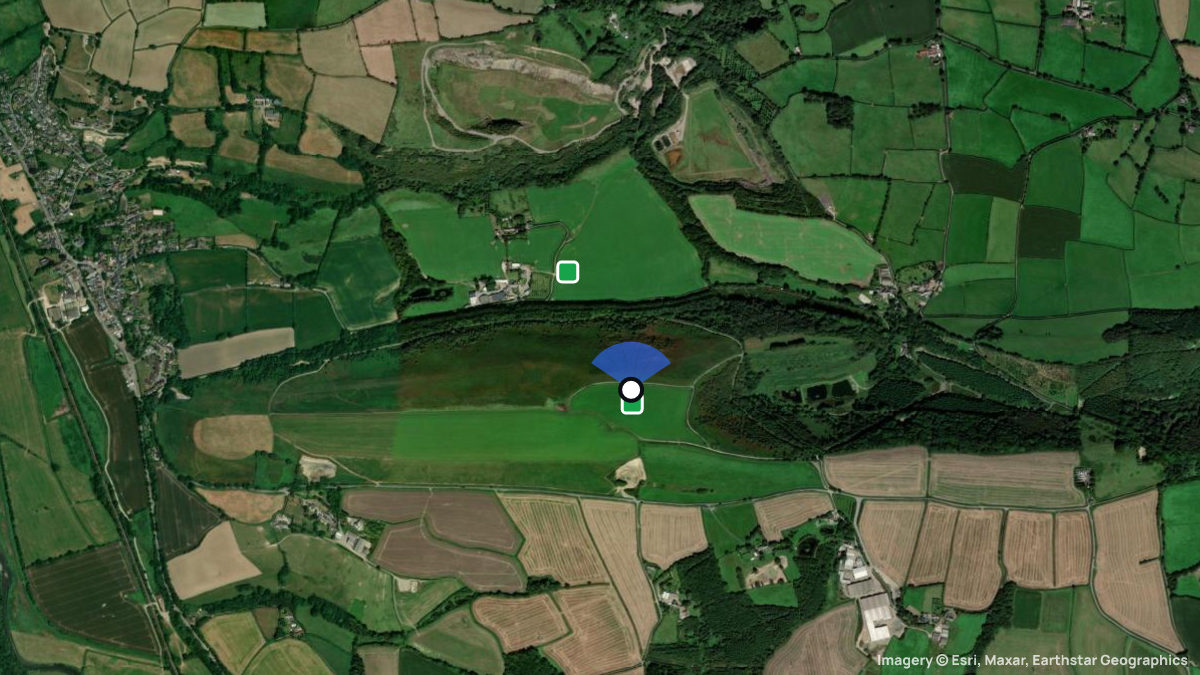 Satellitenkarte von Coddon Hill mit Start- und Landeplätzen