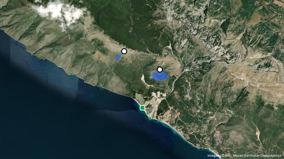 Satellite map of Llogara with its launches and landings
