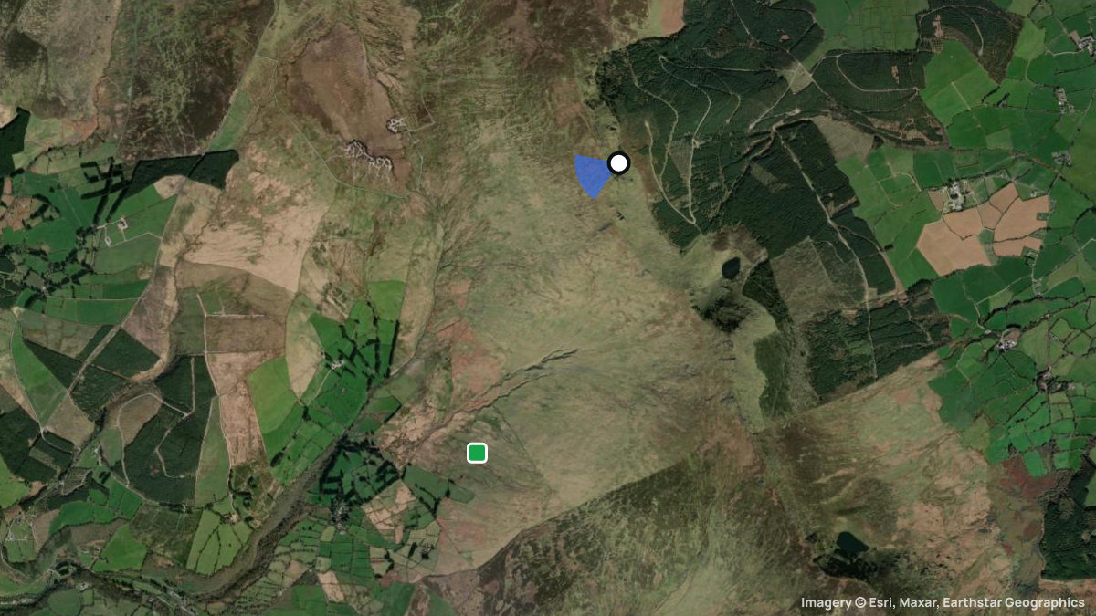 Satellitenkarte von Comeragh Mountain mit Start- und Landeplätzen