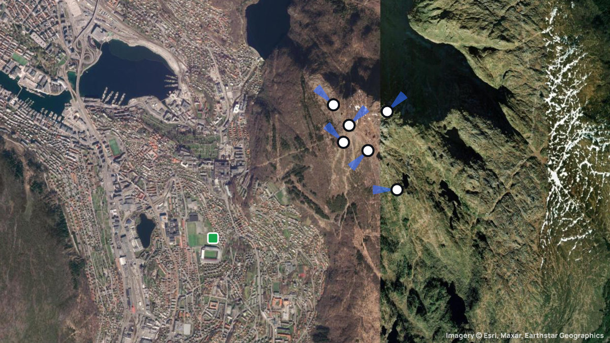 Satellite map of Ulriken with its launches and landings