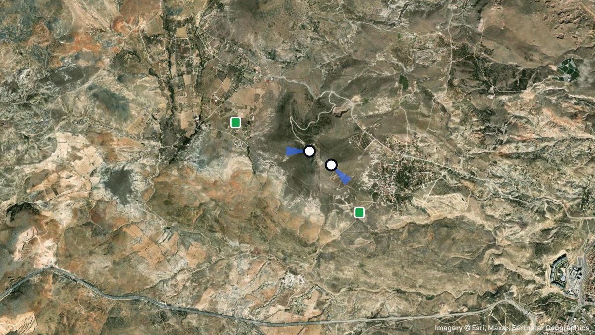 Satellite map of Takkeli Dagi with its launches and landings