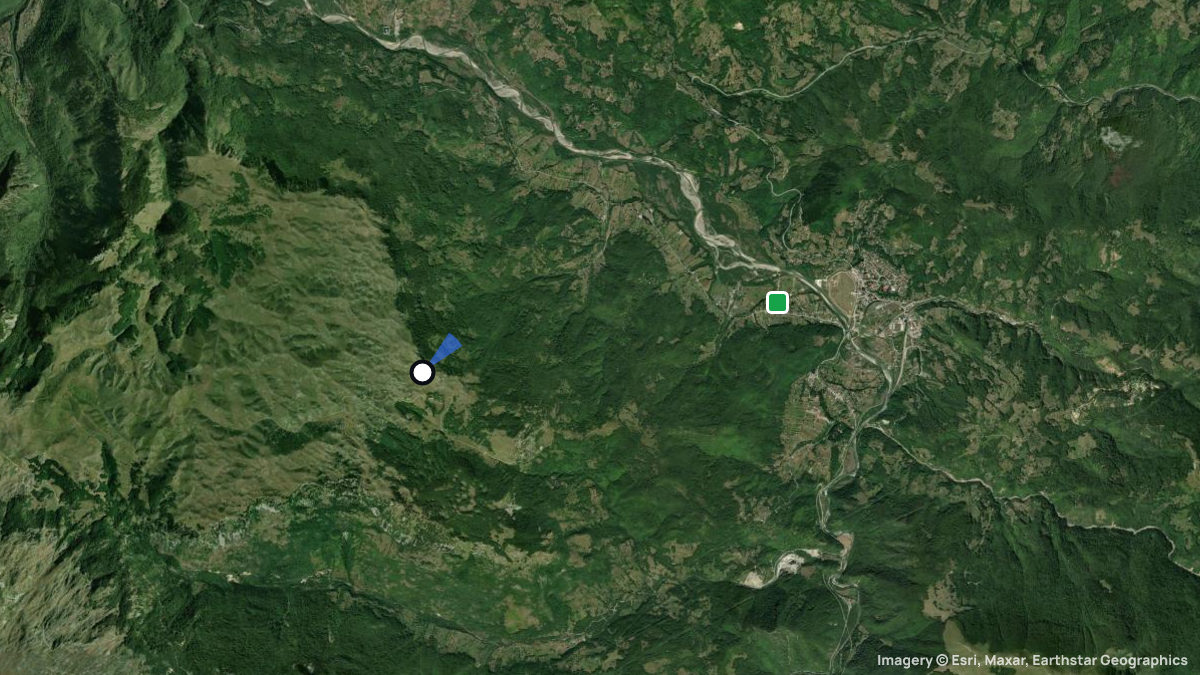Satellitenkarte von Mojkovac mit Start- und Landeplätzen