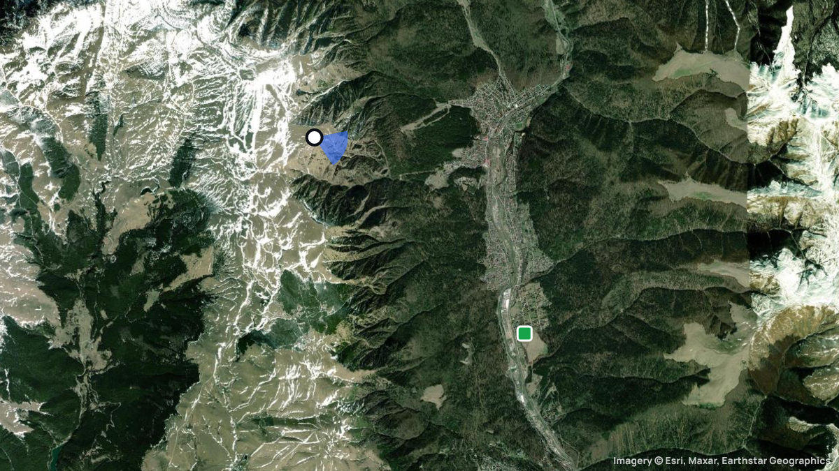 Satellite map of Caraiman with its launches and landings