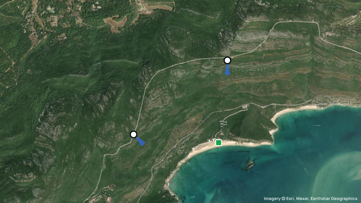 Satellitenkarte von Serra da Arrabida mit Start- und Landeplätzen