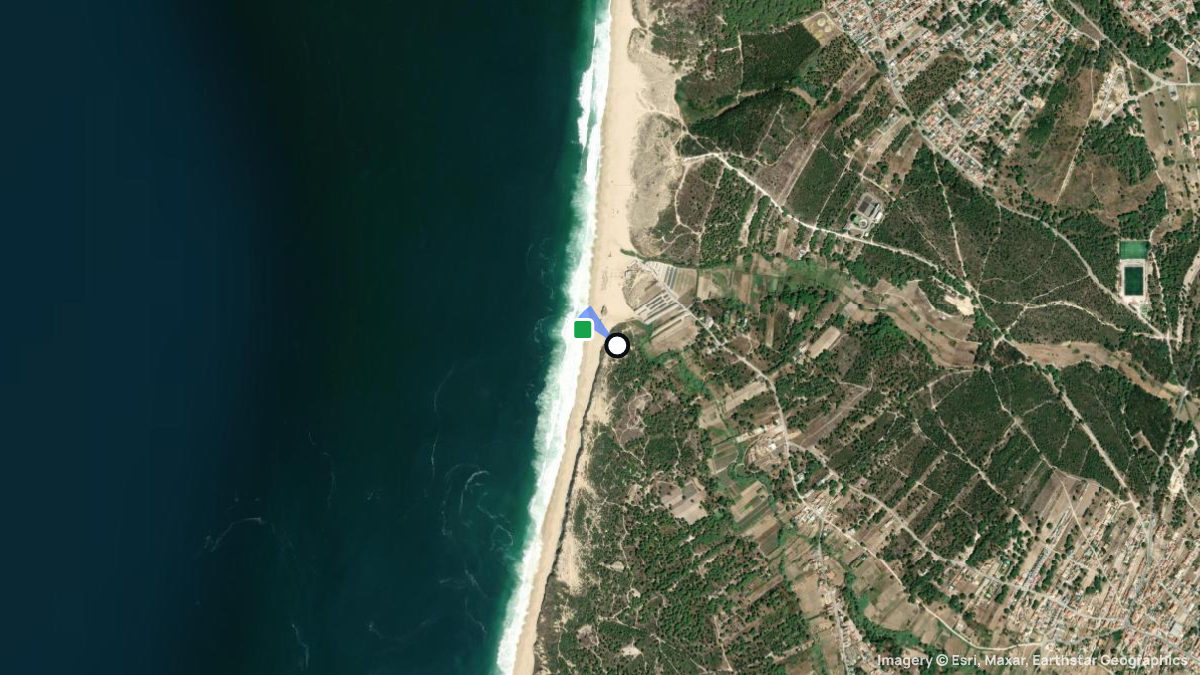 Satellite map of Praia do Meco with its launches and landings