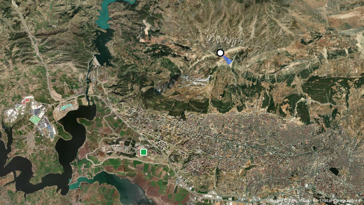 Satellite map of Ahir Dagi with its launches and landings