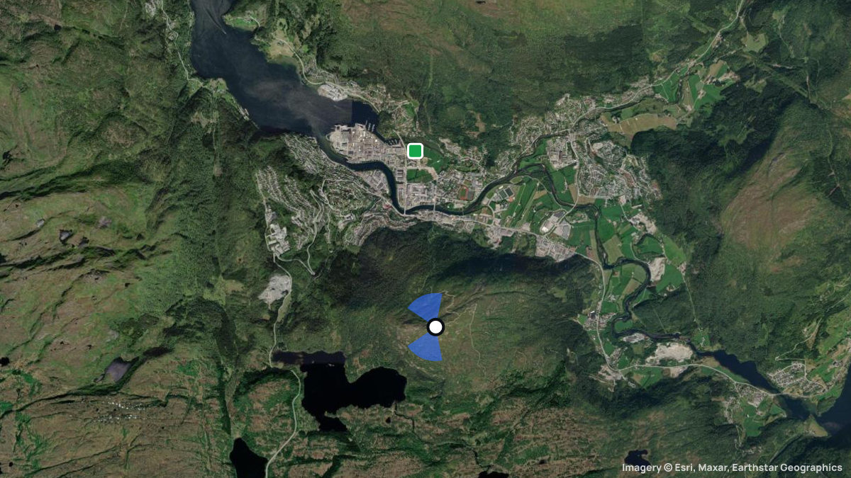 Satellitenkarte von Hafstadfjellet mit Start- und Landeplätzen