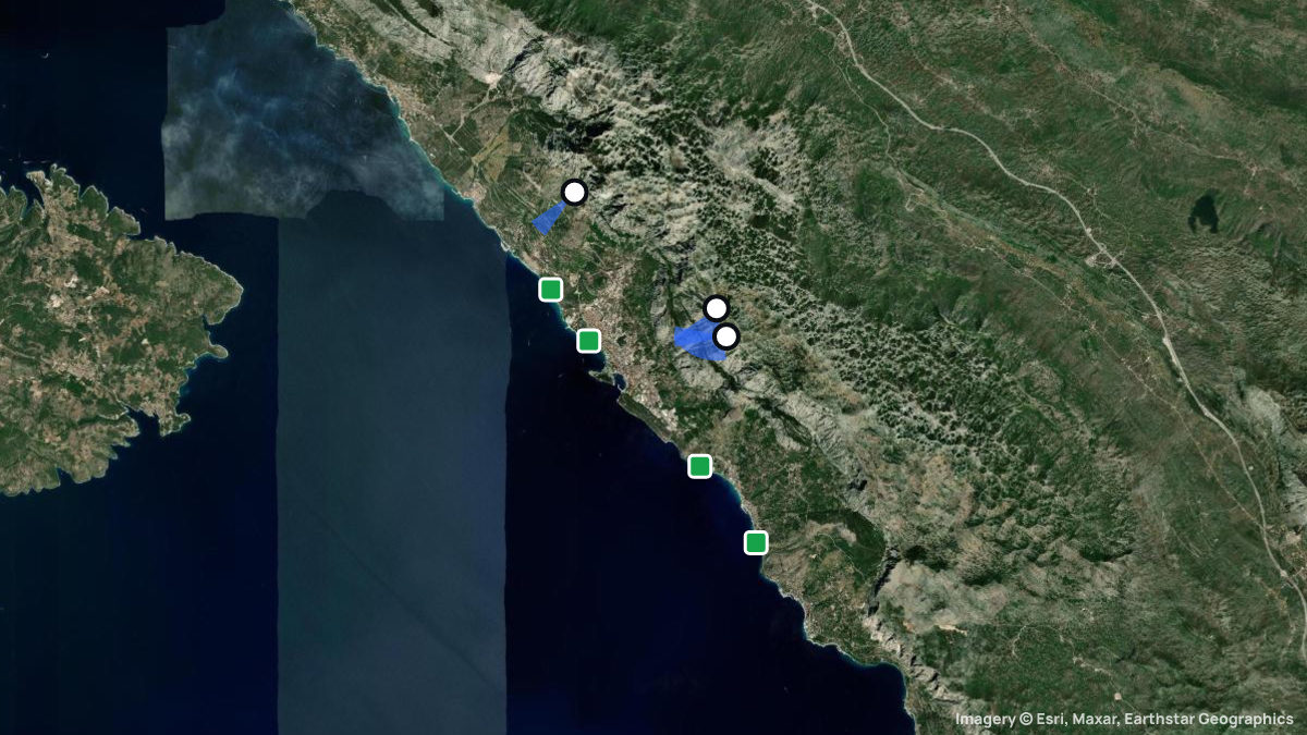 Satellite map of Biokovo with its launches and landings