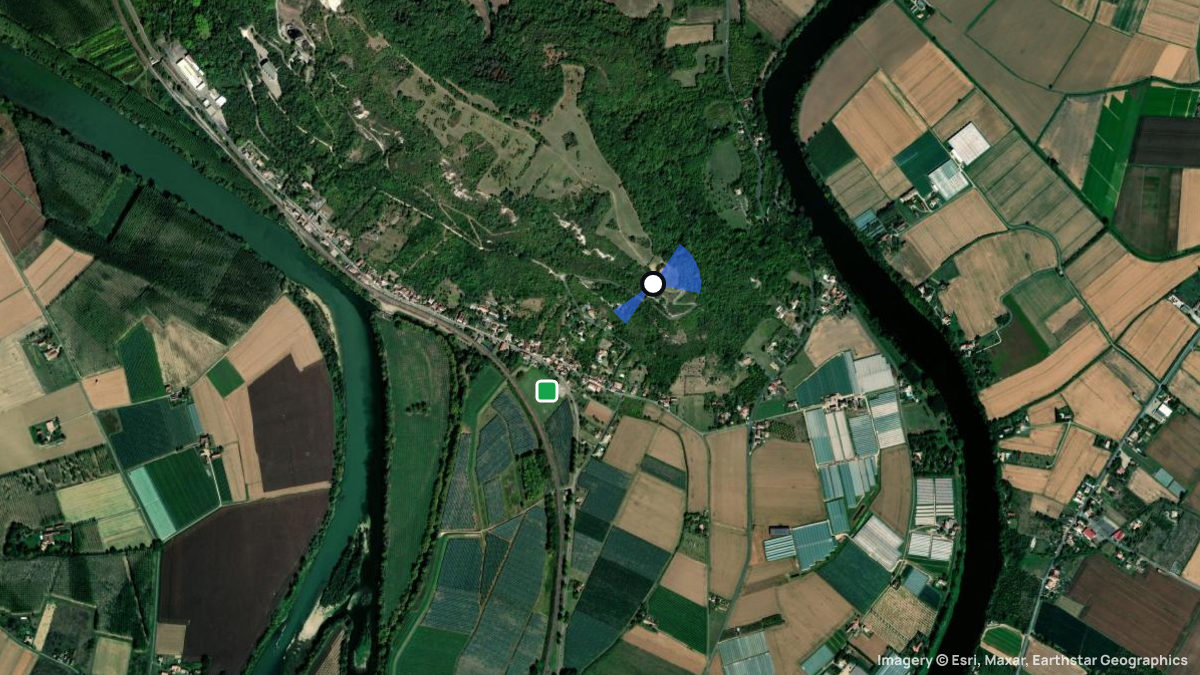 Satellite map of Pech de Berre with its launches and landings
