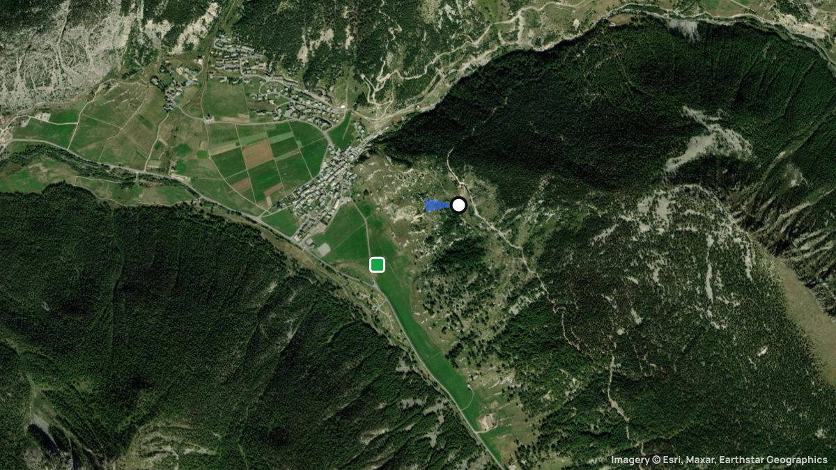 Satellite map of Ceillac with its launches and landings