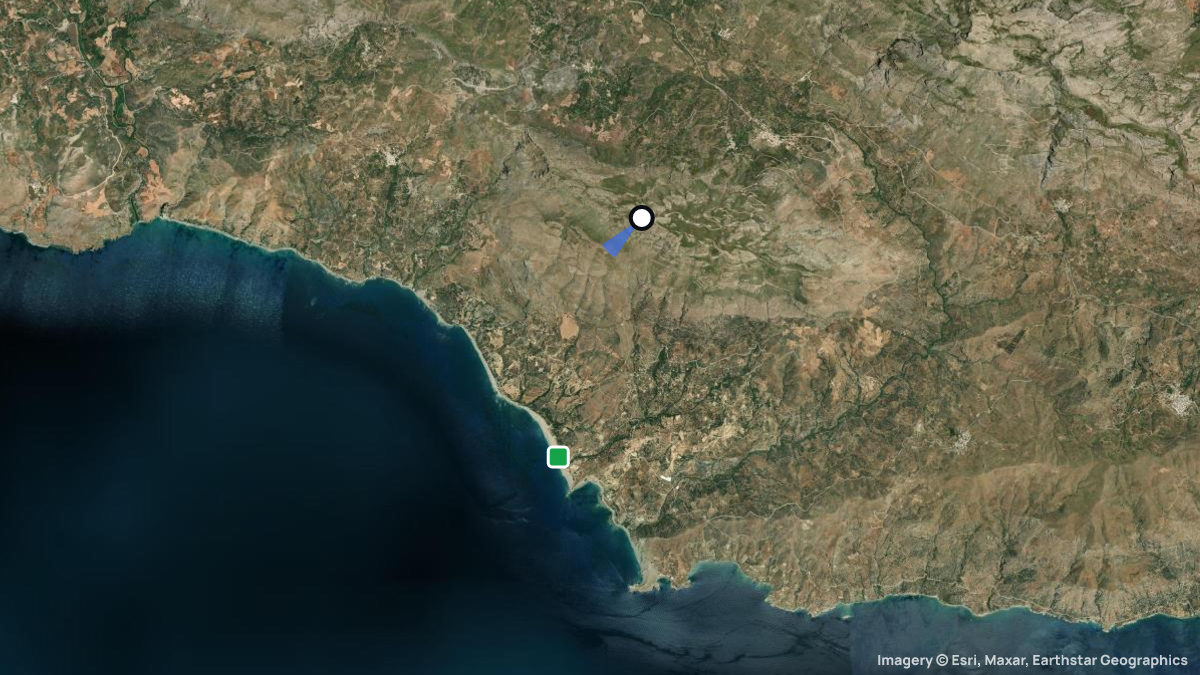 Satellite map of Triopetra with its launches and landings