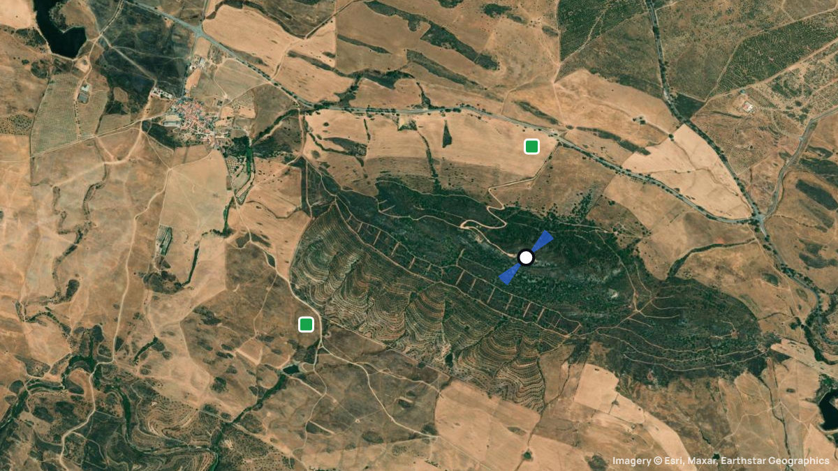 Satellitenkarte von Alcaria mit Start- und Landeplätzen