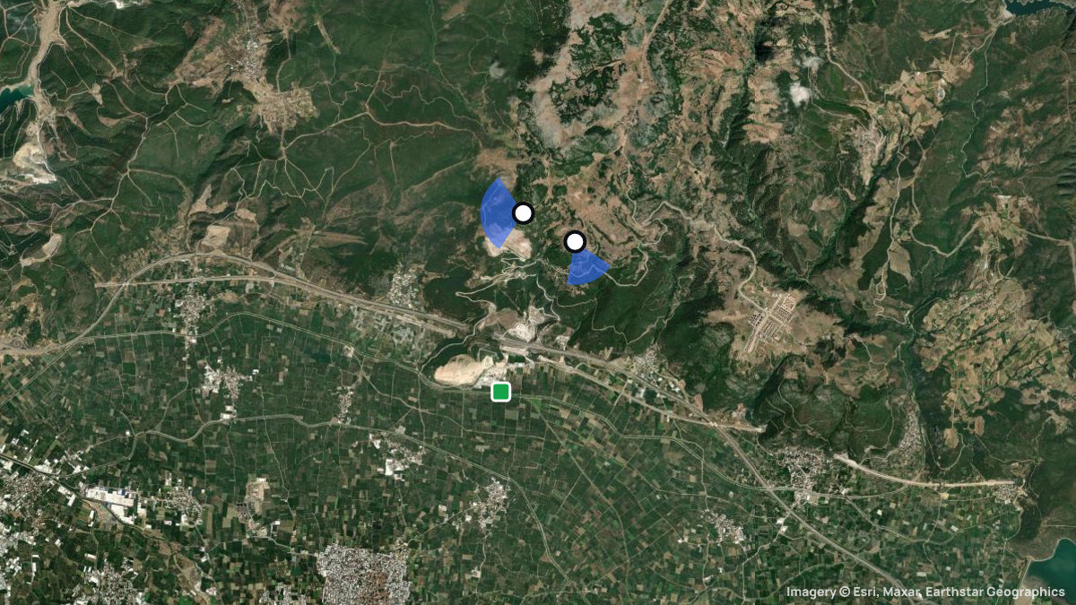 Satellite map of Gürsu with its launches and landings