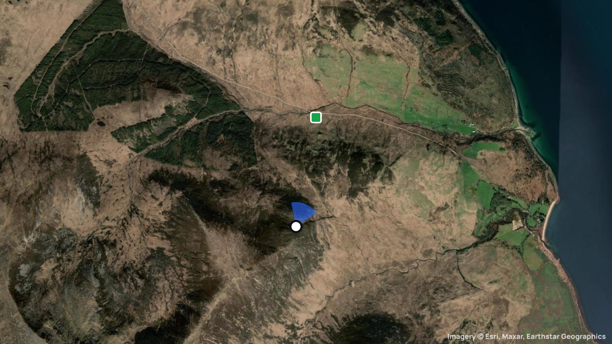 Satellitenkarte von Suidhe Fhearghas mit Start- und Landeplätzen