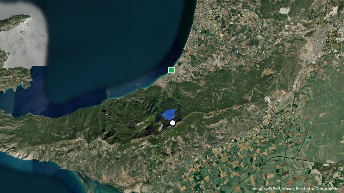 Satellite map of Güzelcamli with its launches and landings