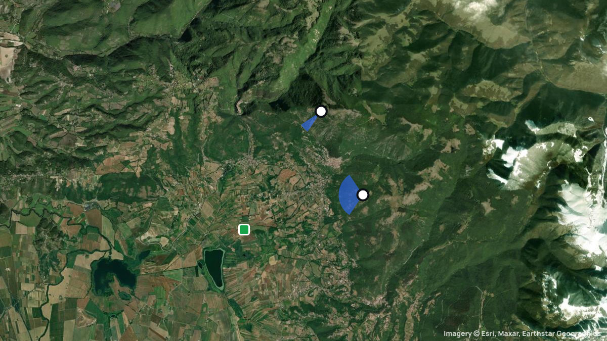 Satellite map of Poggio Bustone with its launches and landings