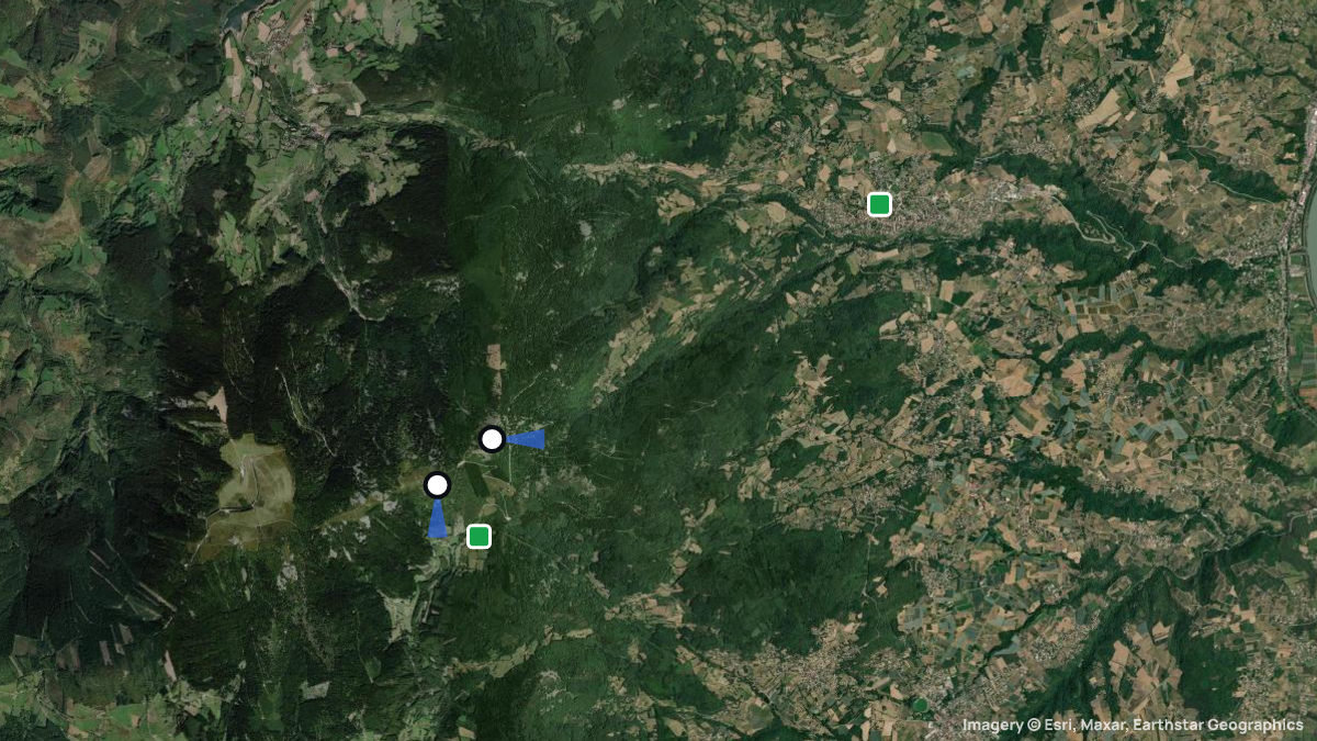 Satellitenkarte von Cret de L'Oeillon mit Start- und Landeplätzen