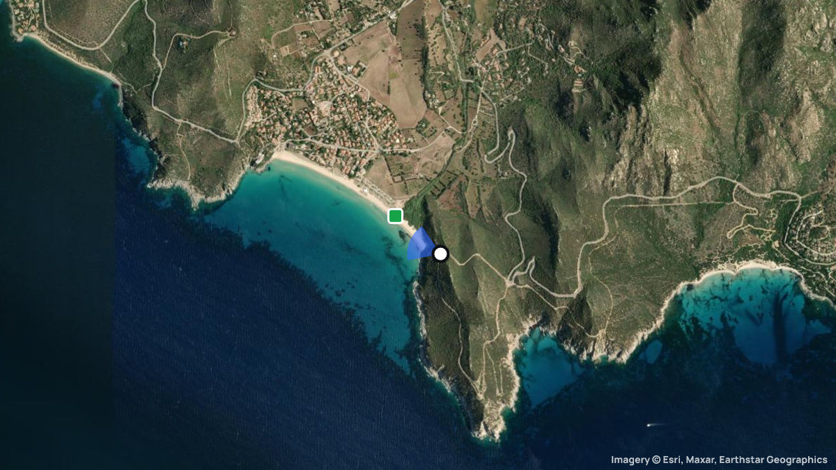 Satellite map of Solanas with its launches and landings