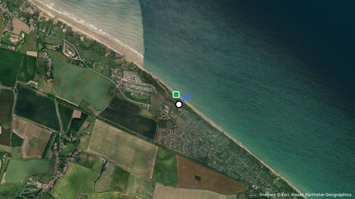 Satellite map of Mundesley with its launches and landings