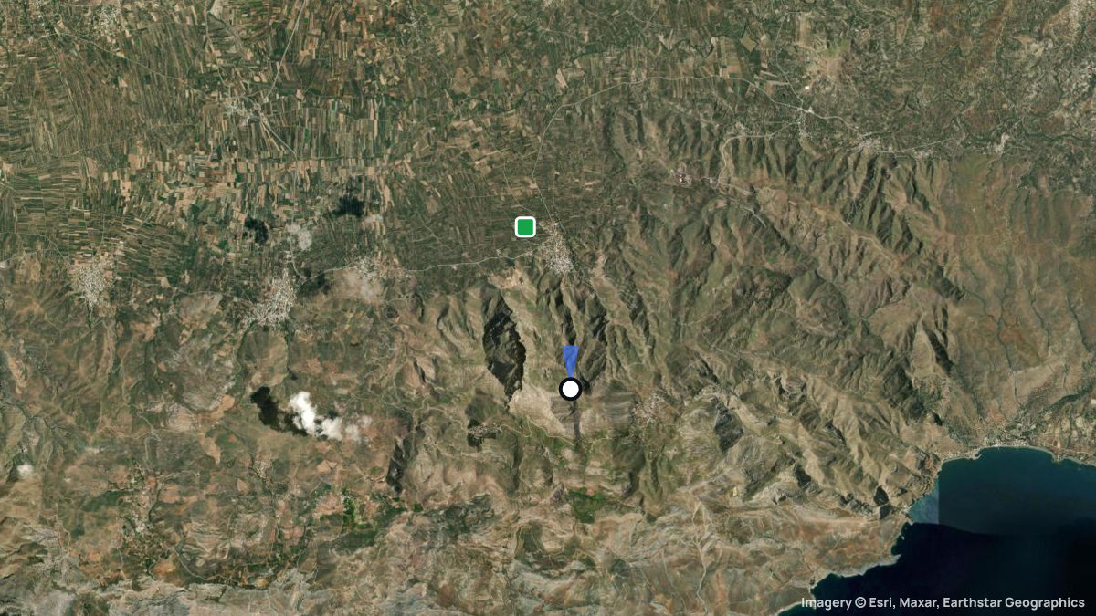 Satellite map of Mesochori with its launches and landings